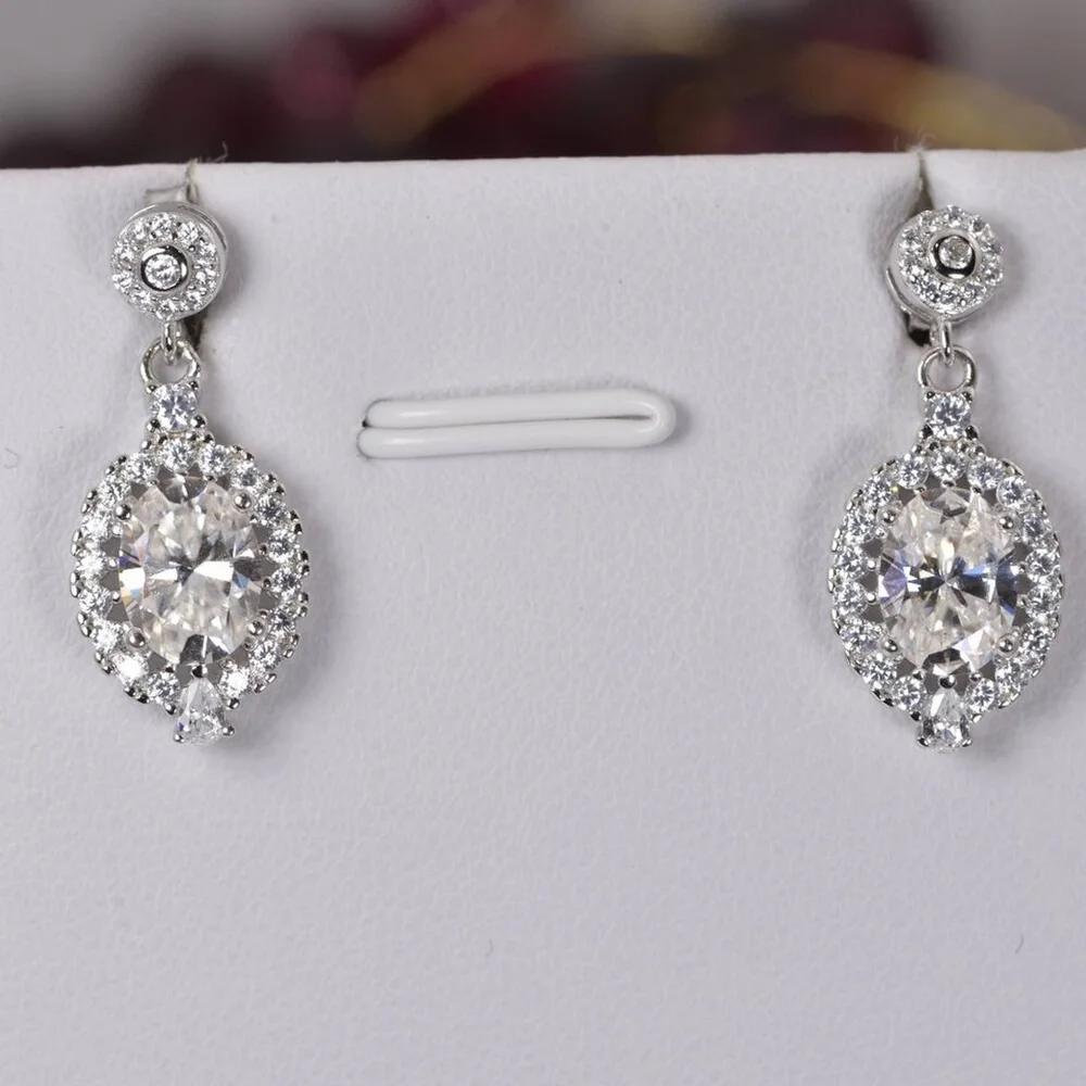 Certified Moissanite 3.0ct Oval Dangle Earrings 925 Sterling